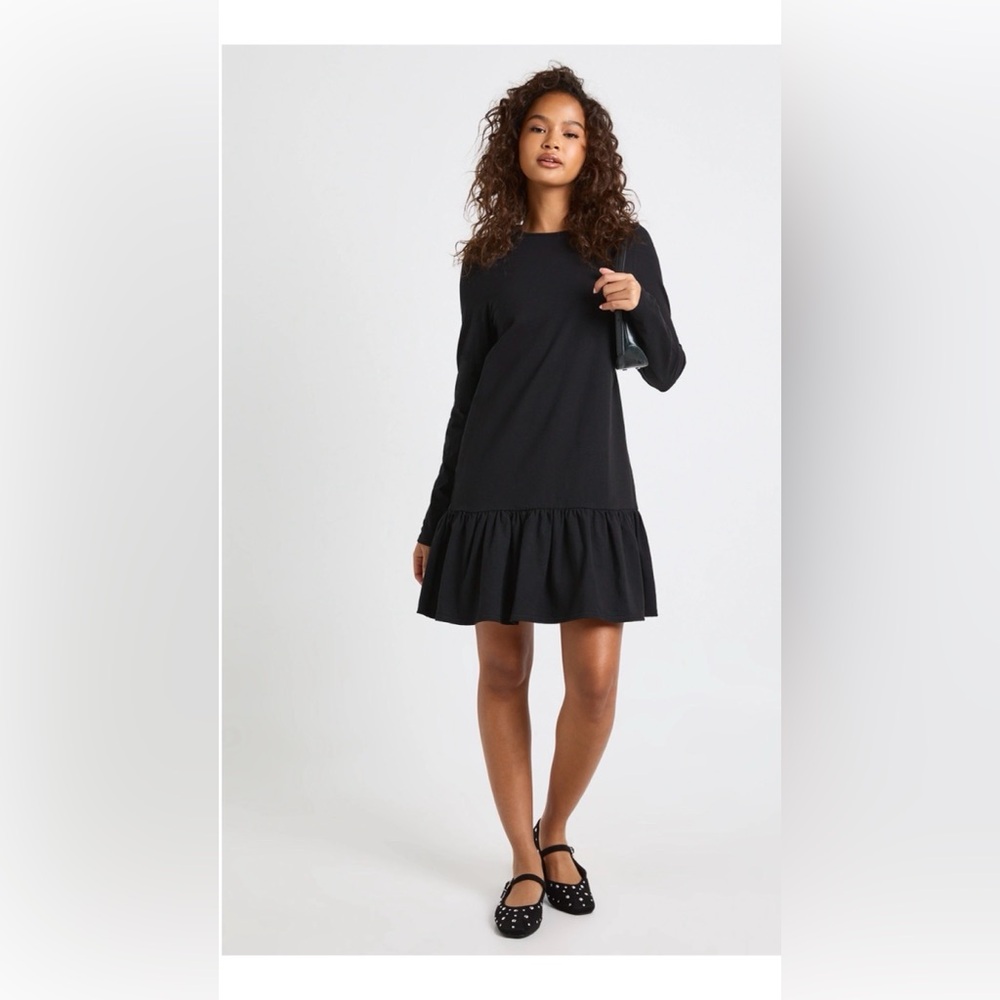 NWT Black Long Sleeve Dress with Ruffle Hem